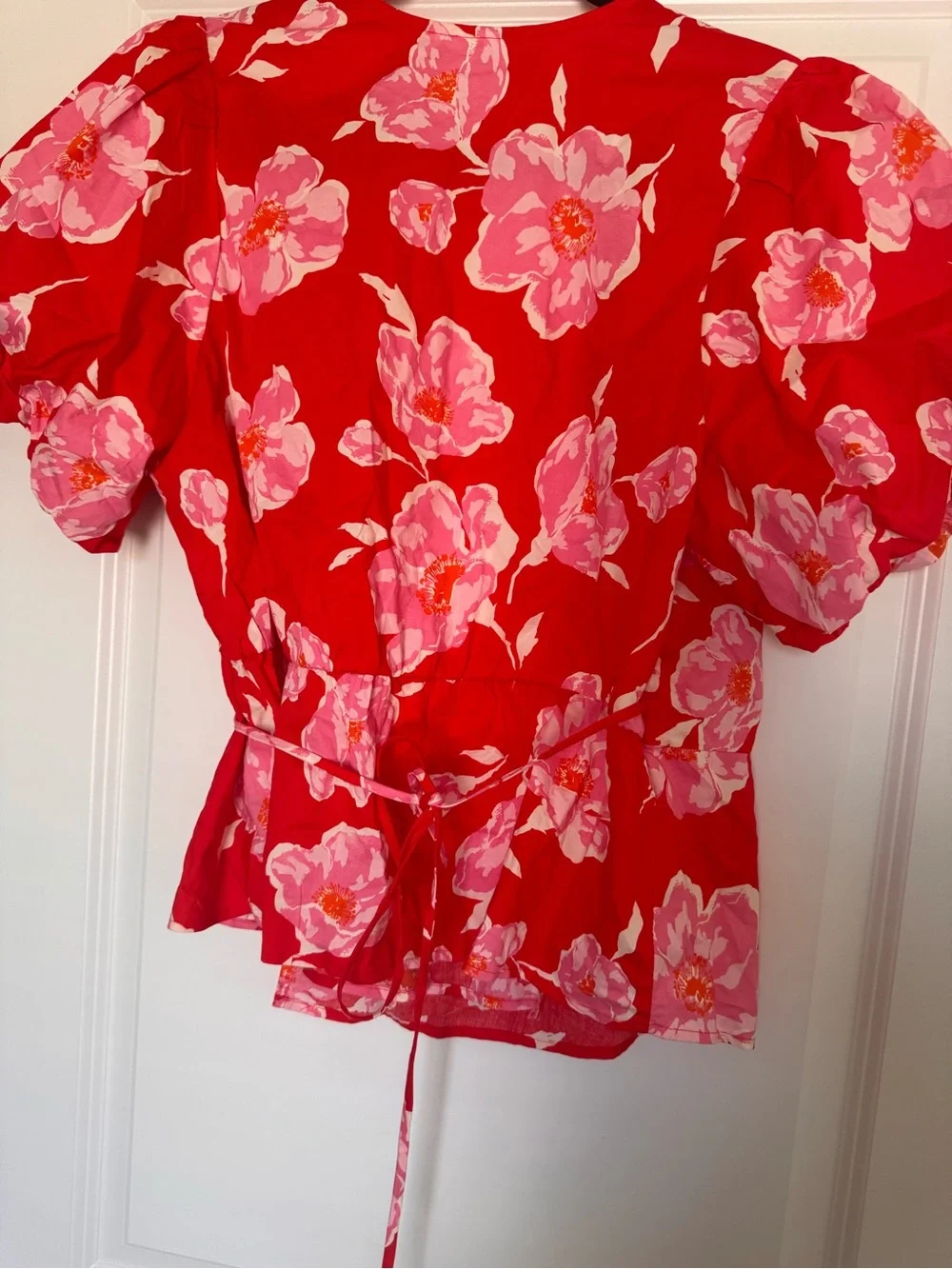 Old Navy Red Wrap Blouse with Pink Floral Print